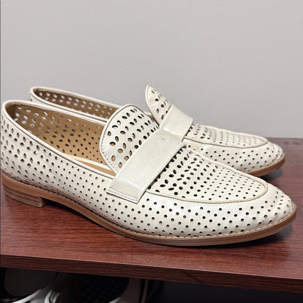 Women’s White Perforated Leather Loafers
